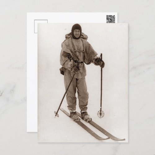 Robert F Scott Explorer On Skis Circa 1910 Postcard