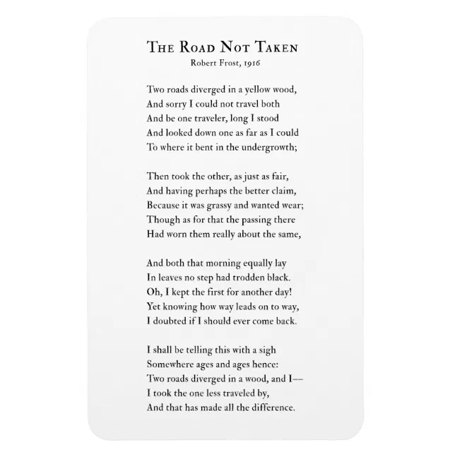 Robert Frost, Road Not Taken Poem fridge magnet | Zazzle