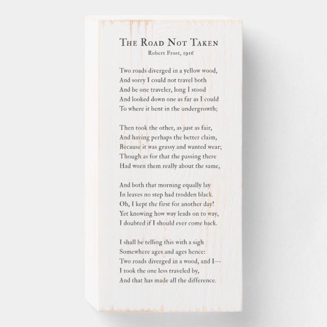 Robert Frost The Road Not Taken Poem Wooden Box Sign (Front Vertical)