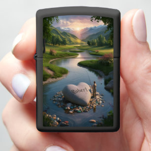 Robert Heart-Shaped Stone in a Valley Stream Zippo Lighter