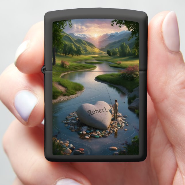 Robert Heart-Shaped Stone in a Valley Stream Zippo Lighter (In Hand)