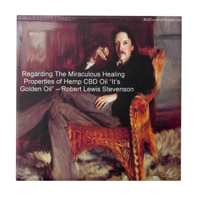 Robert Louis Stevenson & Quote CBD is Golden Oil Tile (Front)