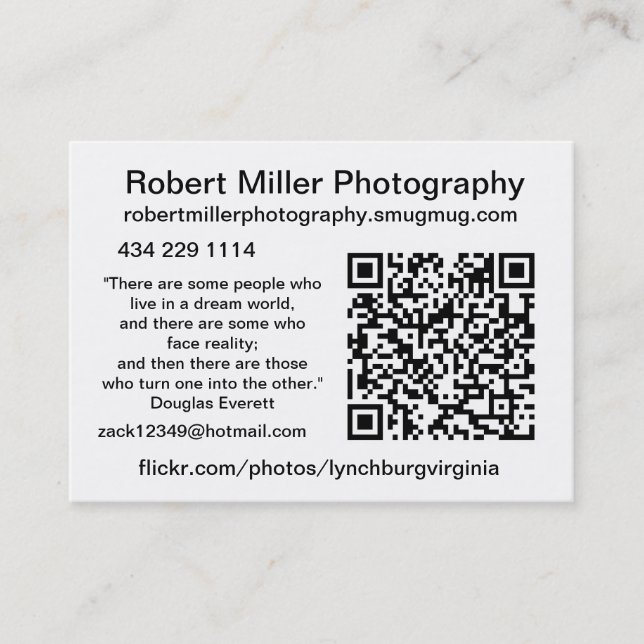 Robert Miller Photography Business Card (Front)