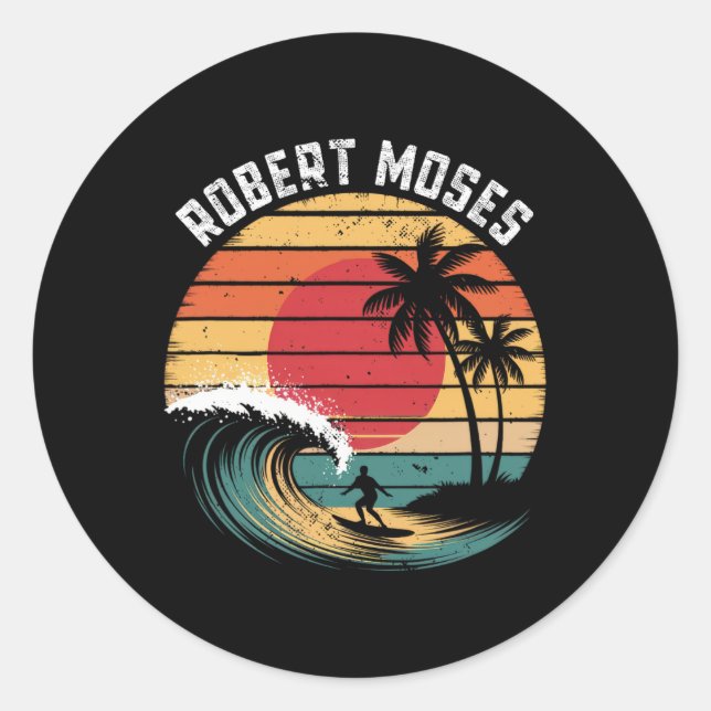 Robert Moses Beach Surfing  Classic Round Sticker (Front)