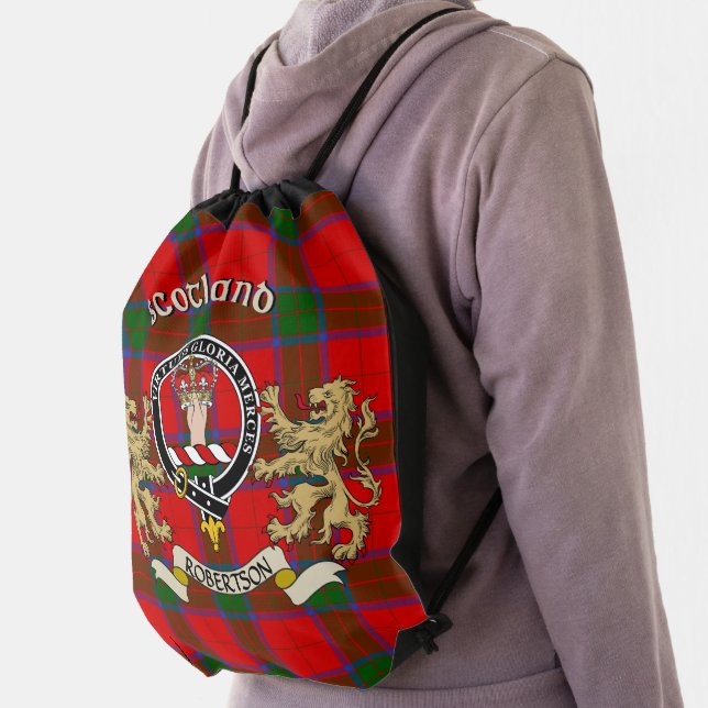 Robertson Clan Badge & Tartan Drawstring Bag (Insitu)
