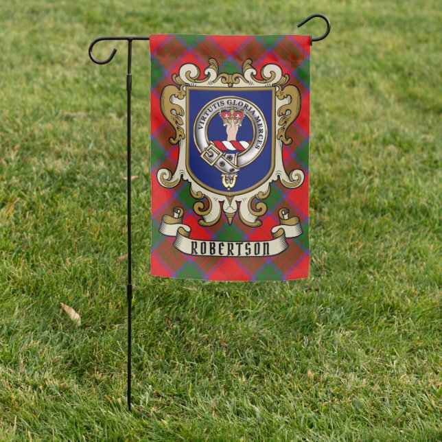 Robertson Clan Badge & Tartan Personalized  Garden Flag (In SItu)