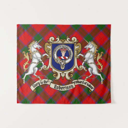 Robertson Clan Badge &amp; Unicorns w/Tartan  Tapestry