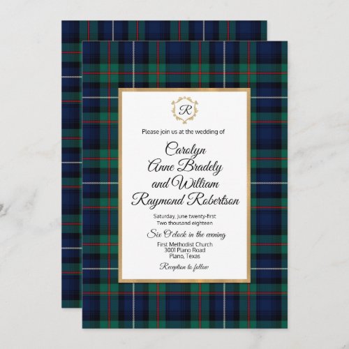 Robertson Plaid Monogrammed Wedding Invitation