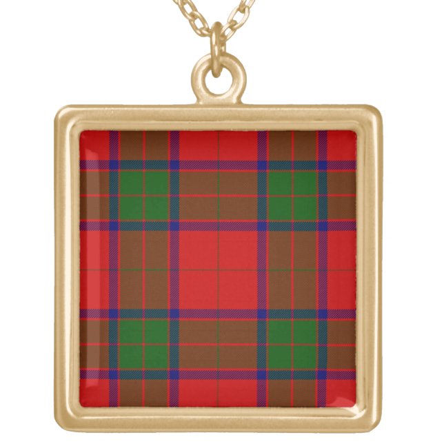 Robertson tartan red green plaid gold plated necklace (Front)