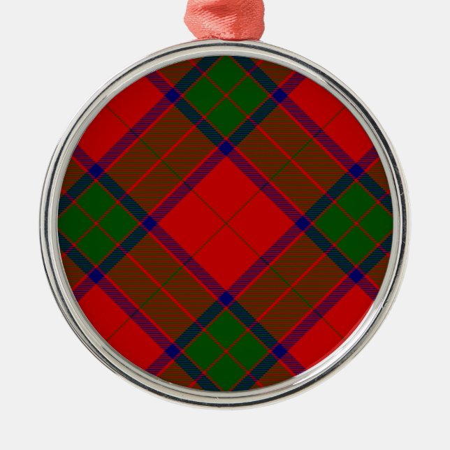 Robertson tartan red green plaid metal ornament (Front)