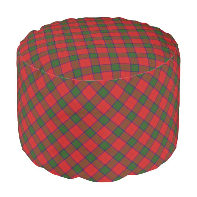 Robertson tartan red green plaid pouf (Angled Front)