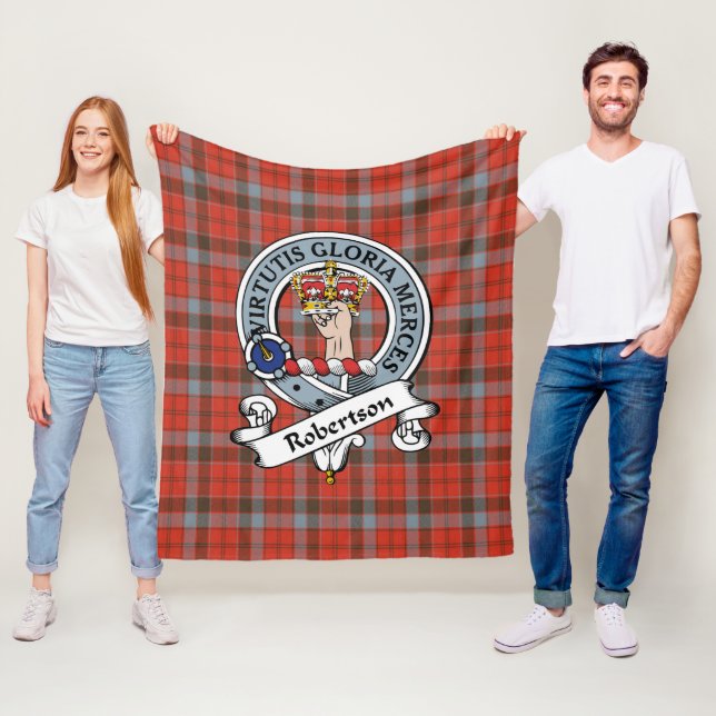 Robertson Weathered Clan Badge Tartan Plaid Fleece Blanket (In Situ)