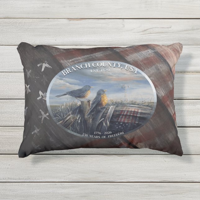 Robin 250yrs Branch Co MICH Outdoor Pillow (Front)