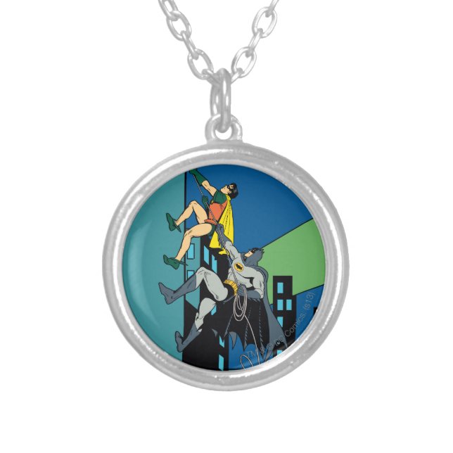 Robin And Batman Climb Silver Plated Necklace (Front)