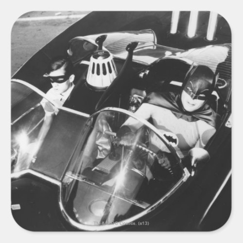 Robin and Batman in Batmobile Square Sticker
