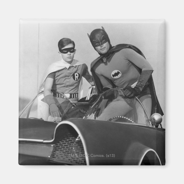 Robin and Batman Standing in Batmobile Magnet (Front)