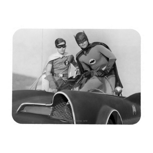 Robin and Batman Standing in Batmobile Magnet