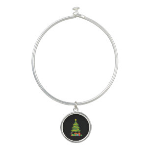 Robin And Colorful Presents Under Christmas Tree Bangle Bracelet