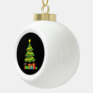 Robin And Colorful Presents Under Christmas Tree Ceramic Ball Christmas Ornament