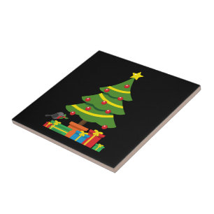 Robin And Colorful Presents Under Christmas Tree Ceramic Tile