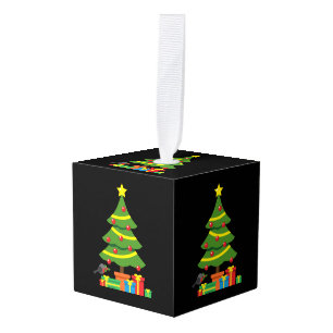 Robin And Colorful Presents Under Christmas Tree Cube Ornament