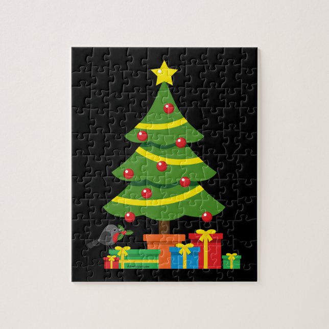Robin And Colorful Presents Under Christmas Tree Jigsaw Puzzle (Vertical)