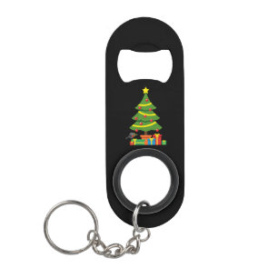 Robin And Colorful Presents Under Christmas Tree Keychain Bottle Opener