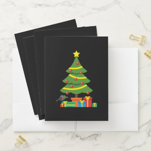 Robin And Colorful Presents Under Christmas Tree Pocket Folder