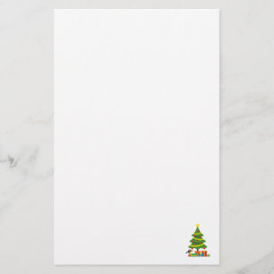 Robin And Colorful Presents Under Christmas Tree Stationery