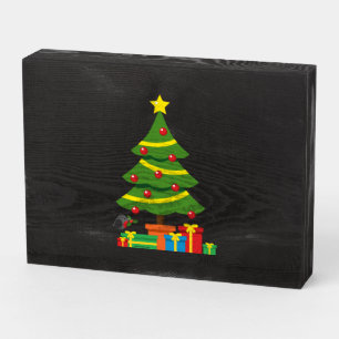 Robin And Colorful Presents Under Christmas Tree Wooden Box Sign