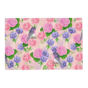 Robin and flowers, watercolor pattern placemat