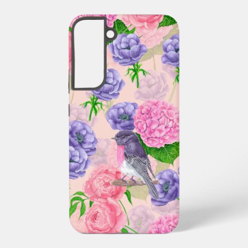 Robin and flowers watercolor pattern samsung galaxy s22 case