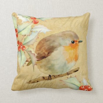 Robin And Holly Throw Pillow by BamalamArt at Zazzle