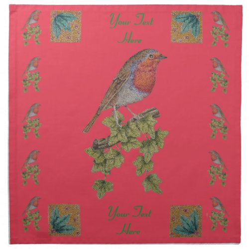 Robin and ivy leaves illustration for christmas cloth napkin
