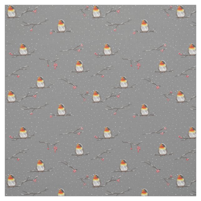 robin and snow pattern fabric (Swatch)