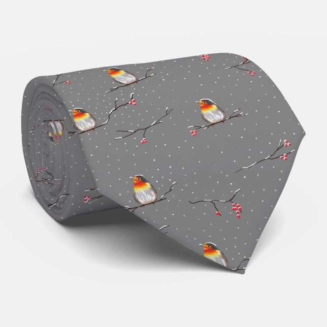 robin and snow pattern neck tie (Rolled)