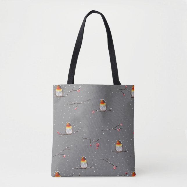 robin and snow pattern tote bag (Front)