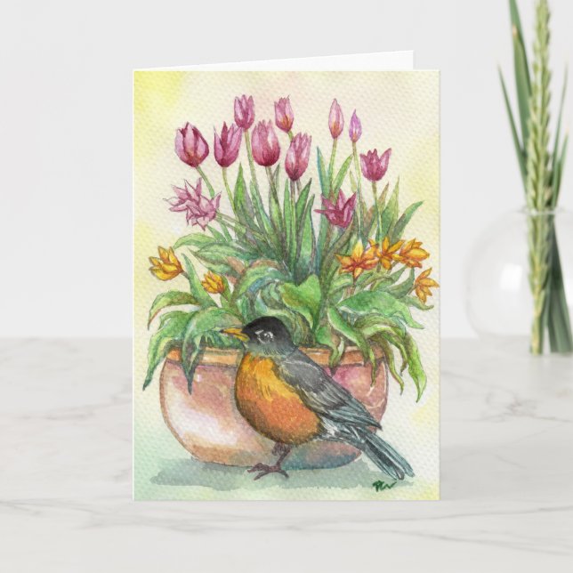 Robin and Tulips Card (Front)