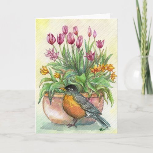 Robin and Tulips Card