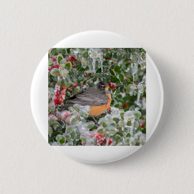 Robin at Christmas Button (Front)