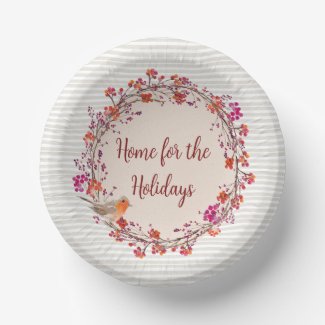 Robin & Berries Wreath Personalized Paper Bowls