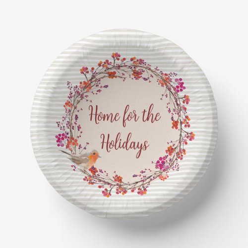 Robin  Berries Wreath Personalized 7Paper Bowls