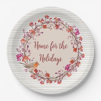 Robin & Berries Wreath Personalized Paper Plates