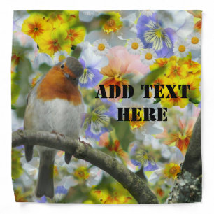Robin Bird And Flowers Bandana