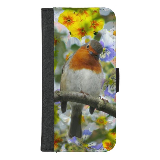 Robin Bird And Flowers iPhone Wallet Case (Front)