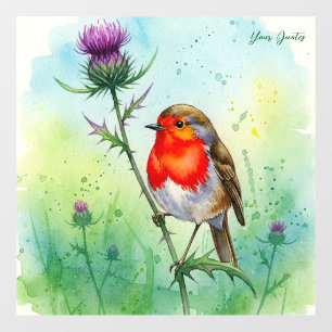 Robin Bird and Thistle Flower Botanical Watercolor Wall Decal