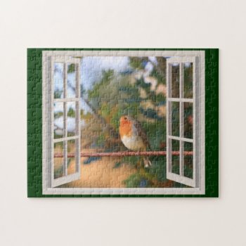 Robin Bird At Window Jigsaw Puzzle by santasgrotto at Zazzle