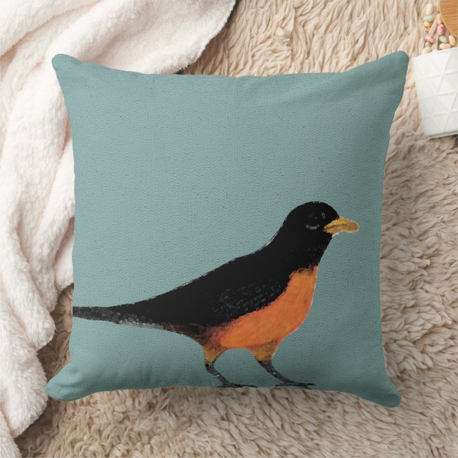 Robin Bird Blue Art Throw Pillow (Blanket)
