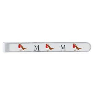 Robin Bird Design Monogrammed Silver Finish Tie Bar