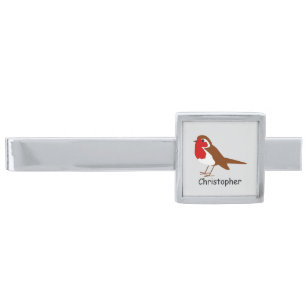 Robin Bird Design Personalised Silver Finish Tie Bar